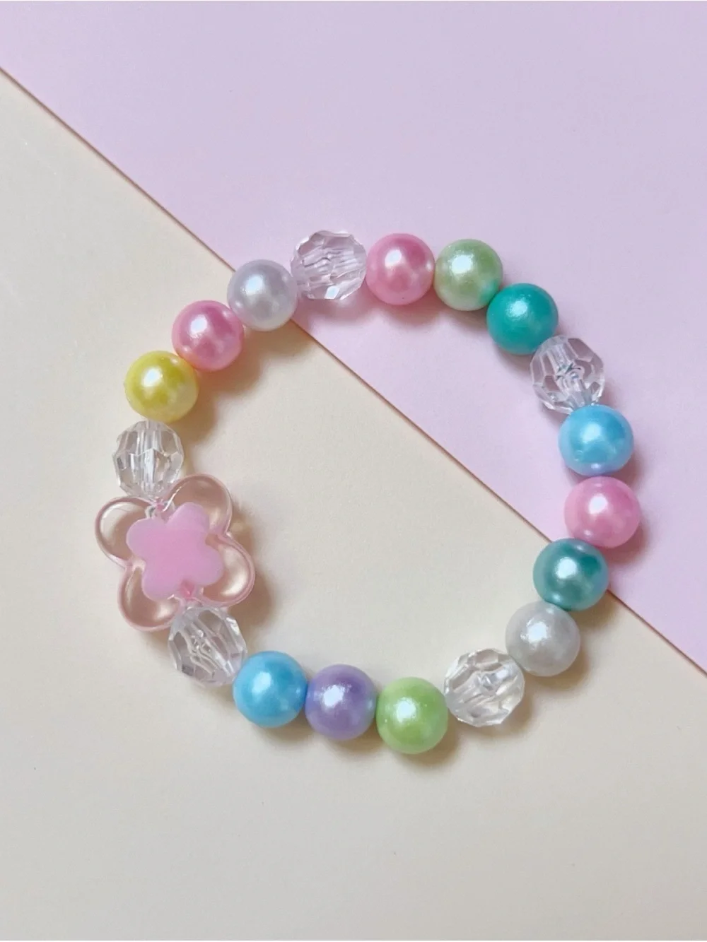 Kids Pastel Flower Bead Stretch Bracelet - Multicolor